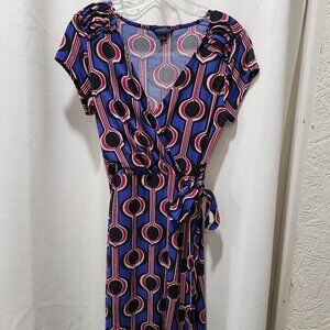 Banana Republic Short Sleeve Geometric Faux Wrap Dress Petite Large